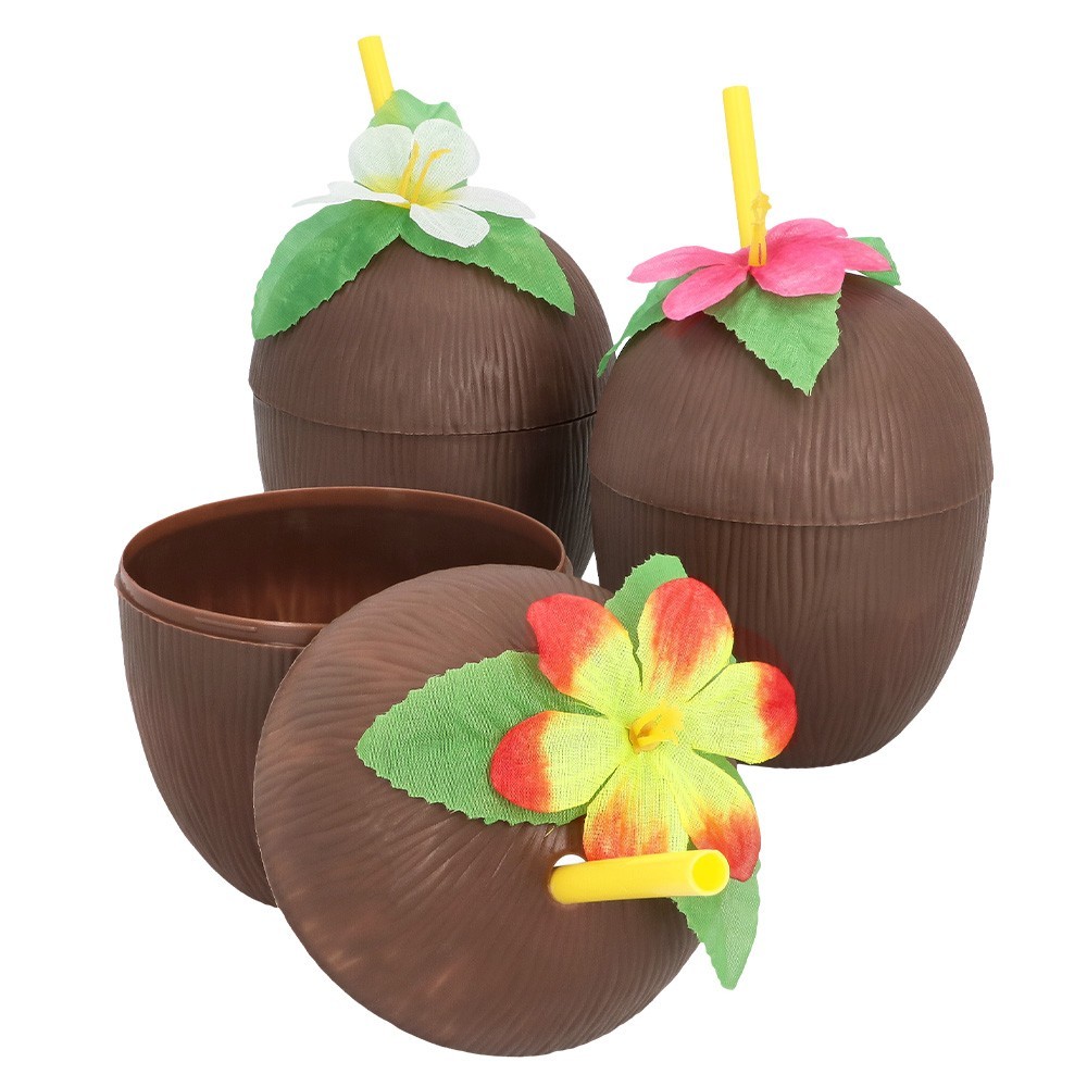 Gobelet noix de coco avec paille 400 ml pas cher – Hawaï