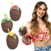 Gobelet noix de coco avec paille 400 ml pas cher – Hawaï