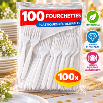 100 Fourchettes Plastique Blanc Réutilisables | Fiesta Factory