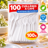 100 Cuillères à Café Blanches Réutilisables | Fiesta Factory