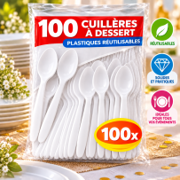 100 Cuillères à Dessert Blanches Réutilisables | Fiesta Factory