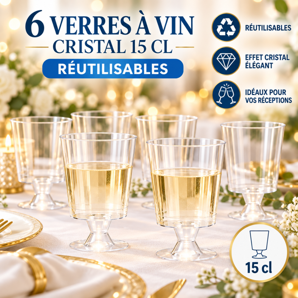 6 Verres à Vin Réutilisables Transparents | Fiesta Factory