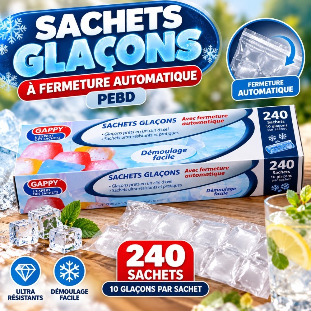 Sachets Glaçons Fermeture Automatique PEBD 240 | Fiesta Factory