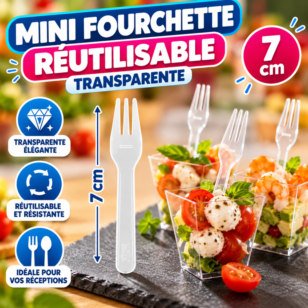 Mini Fourchette Transparente Réutilisable 7 cm | Fiesta Factory