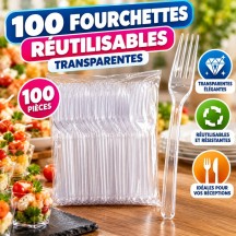 100 Fourchettes Transparentes Réutilisables | Fiesta Factory