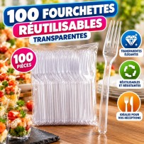 100 Fourchettes Transparentes Réutilisables | Fiesta Factory
