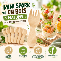 Mini Sporks en Bois 8 cm Paquet de 100 – Couverts Dégustation | Fiesta Factory