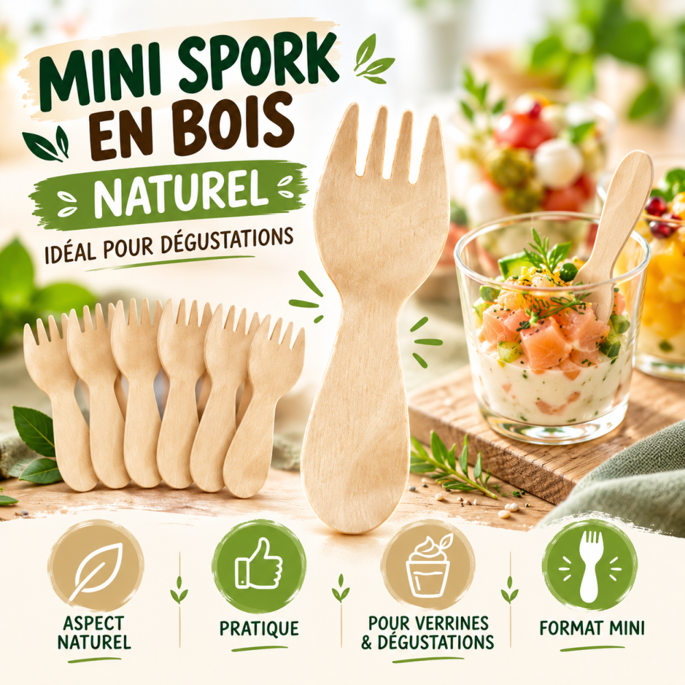 Mini Sporks en Bois 8 cm Paquet de 100 – Couverts Dégustation | Fiesta Factory