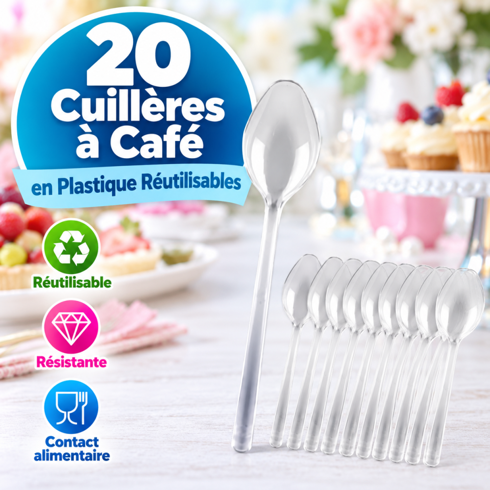 20 Cuillères à café transparentes réutilisables pas cher