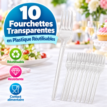 10 Fourchettes transparentes réutilisables pas cher