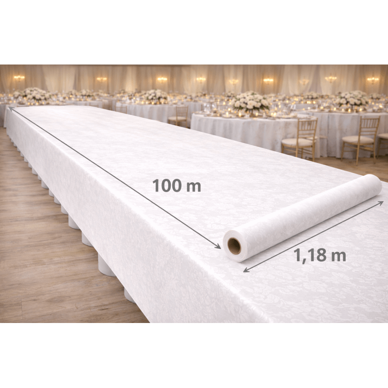 Nappe papier damassée blanche – Rouleau 100 m - F40016 - Nappes damassées