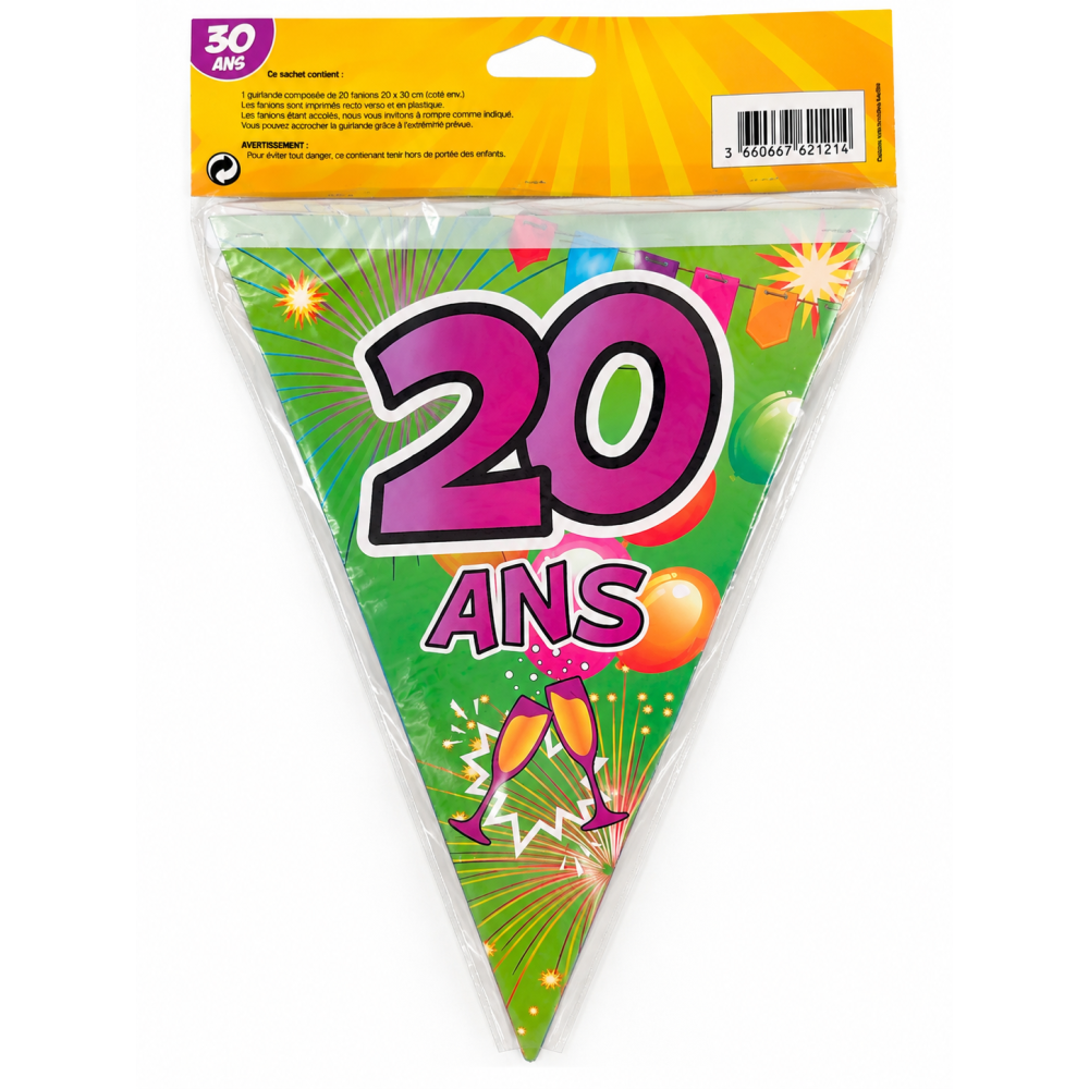 Guirlande fanions anniversaire 20 ans – 7 m