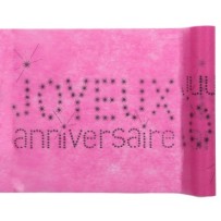 Chemin de table Joyeux Anniversaire Fuchsia – 30 cm x 5 m