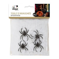Toile d'araignée Halloween blanche 20 g + 4 araignées