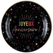 6 Assiettes Joyeux Anniversaire noires 18 cm pas cher | FIESTA FACTORY