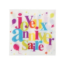 20 Serviettes Joyeux Anniversaire 3 plis pas cher