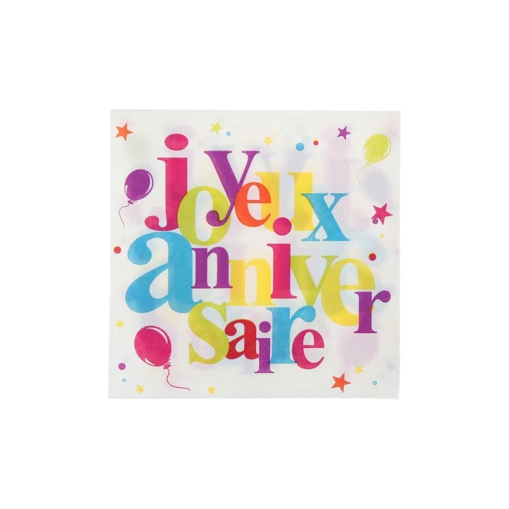 20 Serviettes Joyeux Anniversaire 3 plis pas cher