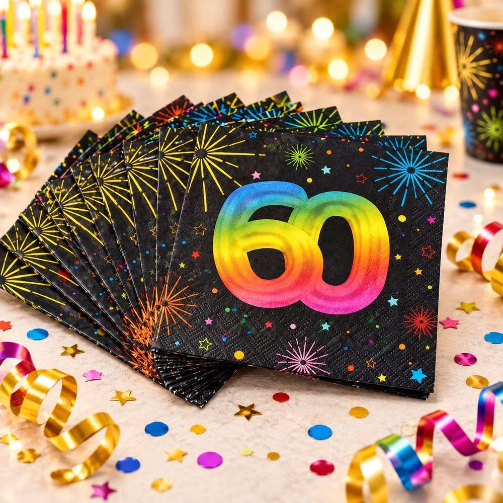 12 Serviettes Papier Festicolor 60 Ans | Fiesta Factory