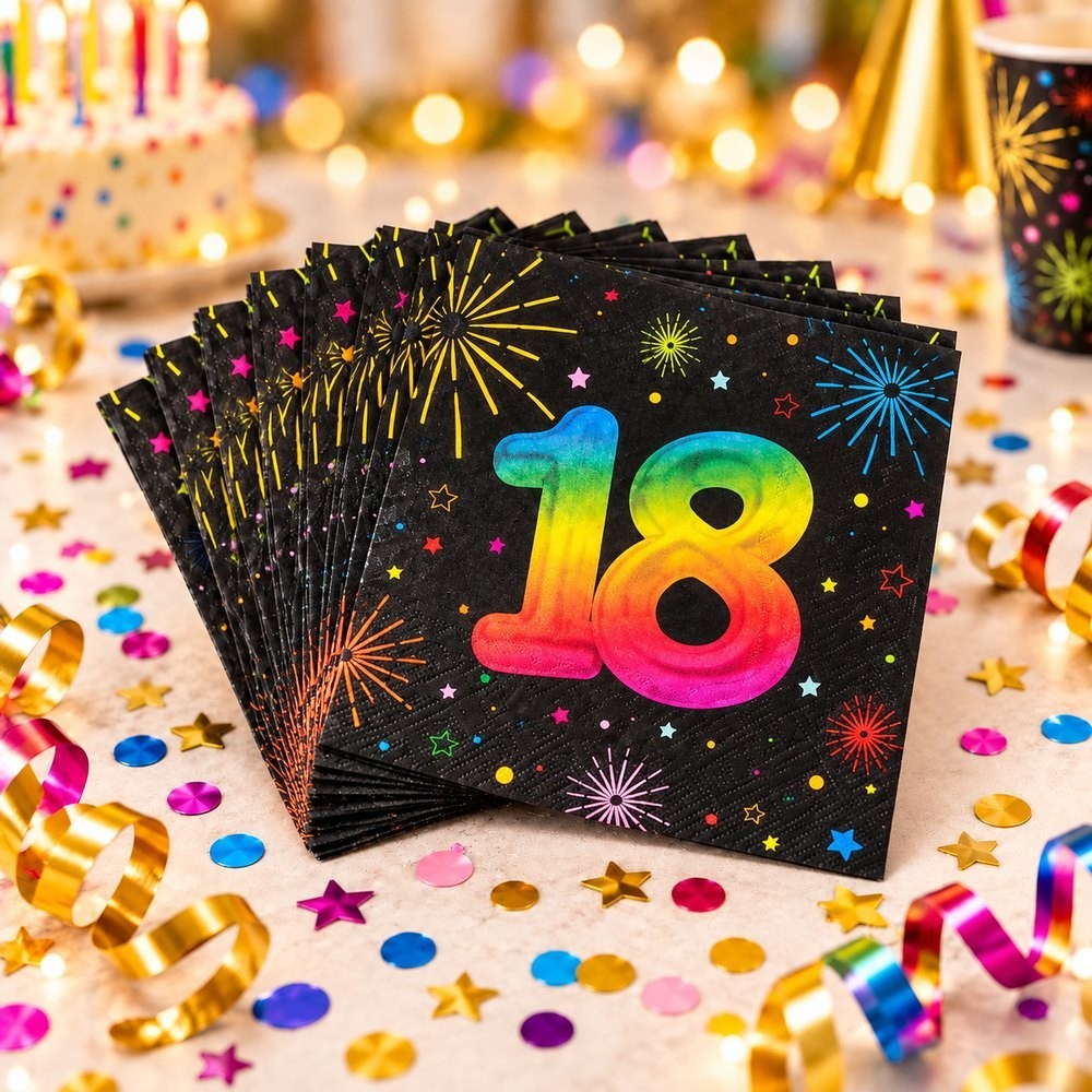 12 Serviettes Papier Festicolor 18 Ans | Fiesta Factory