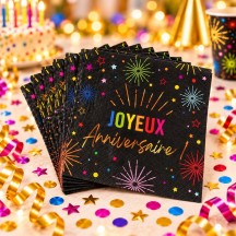 12 Serviettes Joyeux Anniversaire Noir | Fiesta Factory
