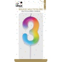Bougie Anniversaire Multicolore Chiffre 3 | Fiesta Factory