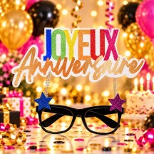 Lunettes Joyeux Anniversaire Noires 21 x 12 cm | Fiesta Factory