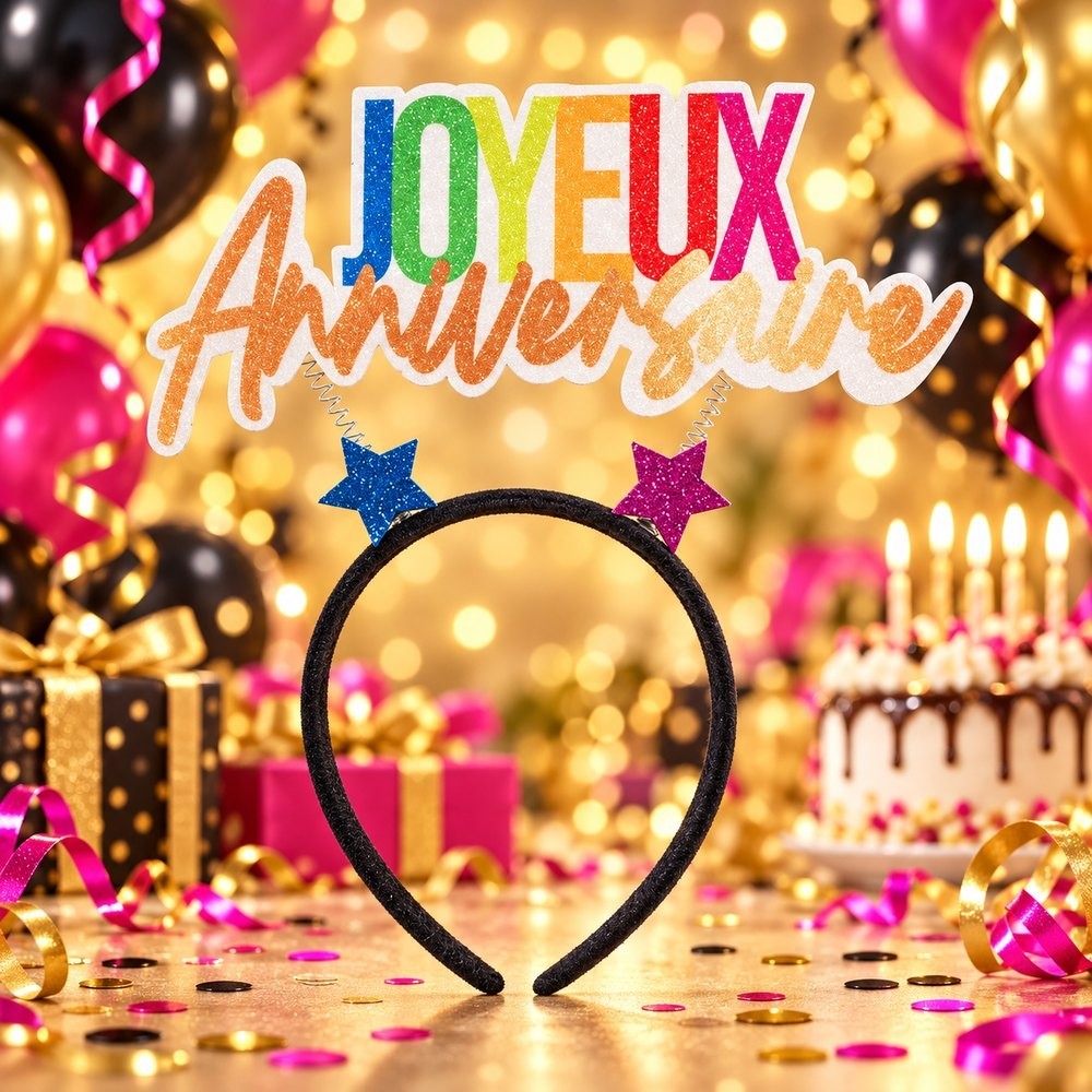 Serre-Tête Joyeux Anniversaire Noir | Fiesta Factory