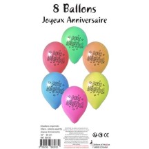 8 Ballons Joyeux Anniversaire Multicolores