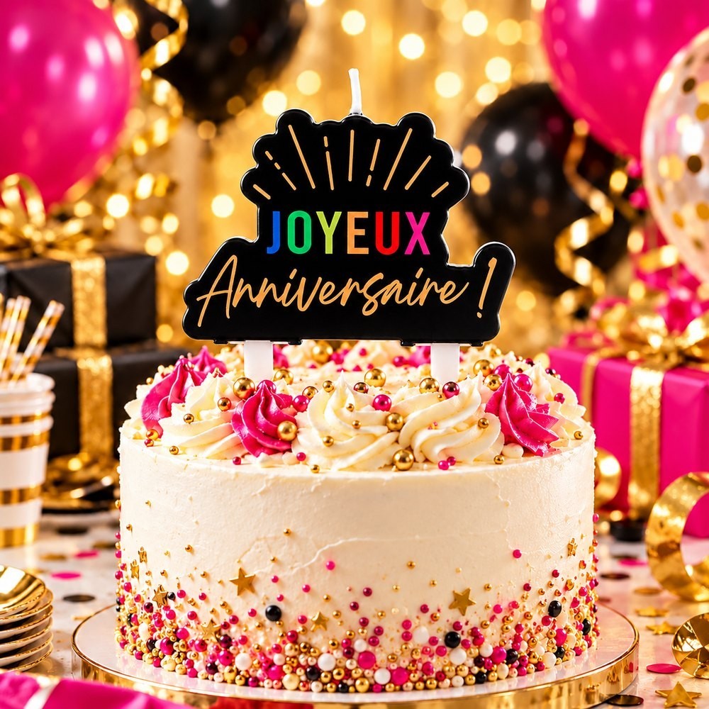 Bougie Joyeux Anniversaire Festicolor Noire | Fiesta Factory
