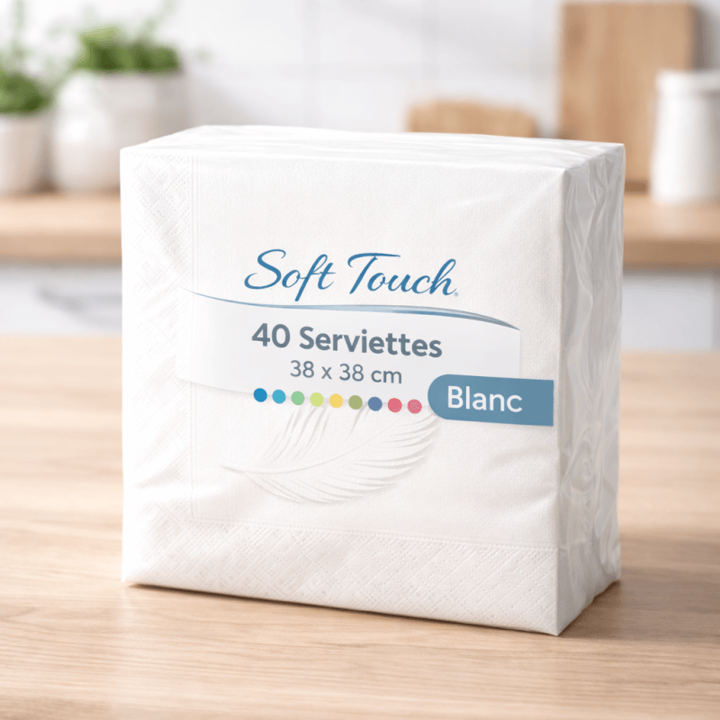 40 Serviettes soft touch 38x38 cm 2 plis – Blanc - 149431 - Serviettes Soft Touch