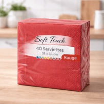 40 Serviettes soft touch 38x38 cm 2 plis – Rouge - 149423 - Serviettes Soft Touch