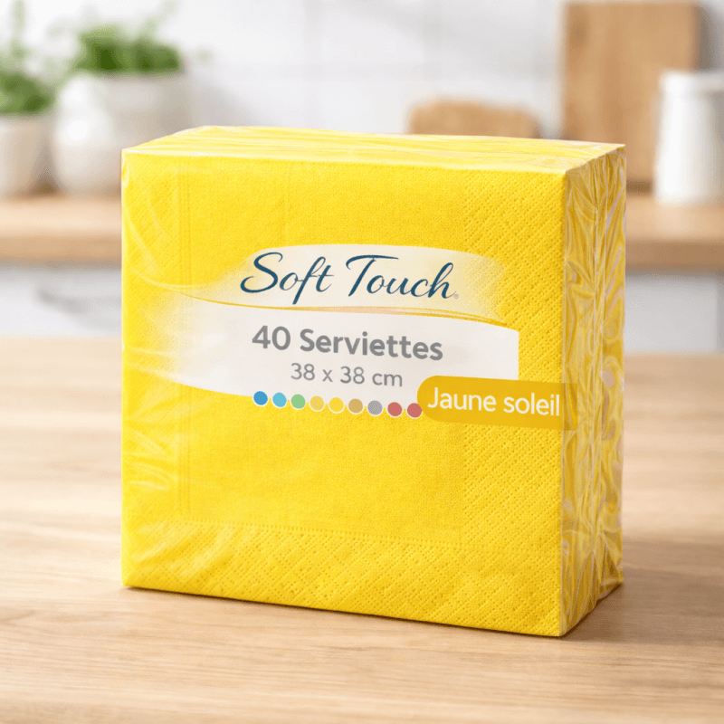 40 Serviettes soft touch 38x38 cm 2 plis – Jaune - 149422 - Serviettes Soft Touch