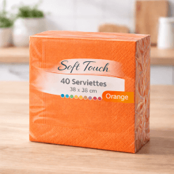 40 Serviettes soft touch 38x38 cm 2 plis – Orange - 149437 - Serviettes Soft Touch