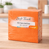 40 Serviettes soft touch 38x38 cm 2 plis – Orange - 149437 - Serviettes Soft Touch