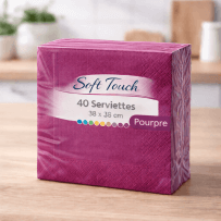 40 Serviettes soft touch 38x38 cm 2 plis – Pourpre - 149458 - Serviettes Soft Touch