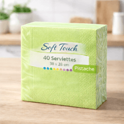 40 Serviettes soft touch 38x38 cm 2 plis – Pistache - 149433 - Serviettes Soft Touch