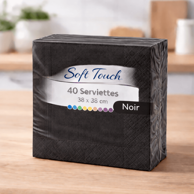 40 Serviettes soft touch 38x38 cm 2 plis – Noir - 149457 - Serviettes Soft Touch
