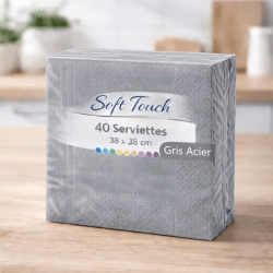 40 Serviettes soft touch 38x38 cm 2 plis – Gris Acier - 149410 - Serviettes Soft Touch