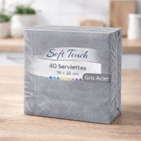 40 Serviettes soft touch 38x38 cm 2 plis – Gris Acier - 149410 - Serviettes Soft Touch