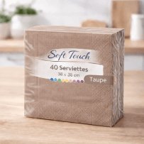 40 Serviettes soft touch 38x38 cm 2 plis – Taupe - 149412 - Serviettes Soft Touch