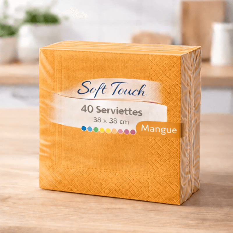 40 Serviettes soft touch 38x38 cm 2 plis – Mangue - 149461 - Serviettes Soft Touch