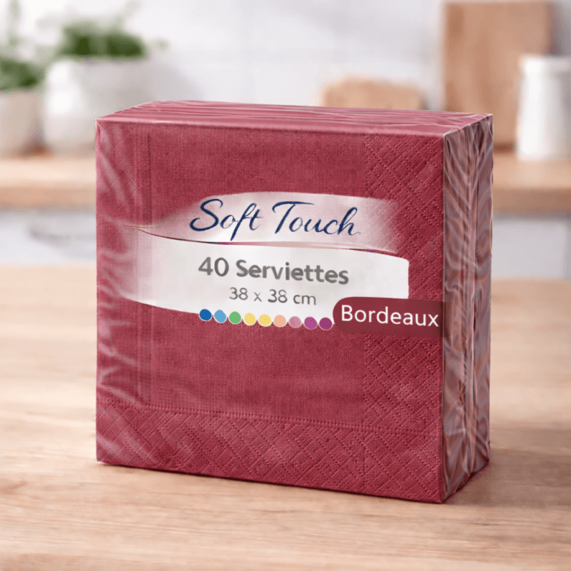 40 Serviettes soft touch 38x38 cm 2 plis – Bordeaux - 149425 - Serviettes Soft Touch