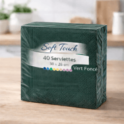 40 Serviettes soft touch 38x38 cm 2 plis – Vert - 149424 - Serviettes Soft Touch