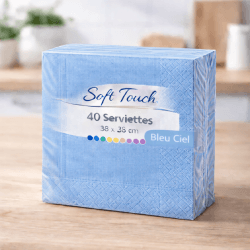 40 Serviettes soft touch 38x38 cm 2 plis – Bleu Ciel - 149995 - Serviettes Soft Touch