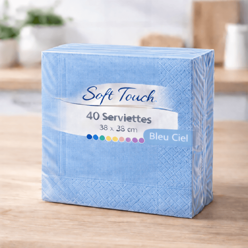 40 Serviettes soft touch 38x38 cm 2 plis – Bleu Ciel - 149995 - Serviettes Soft Touch