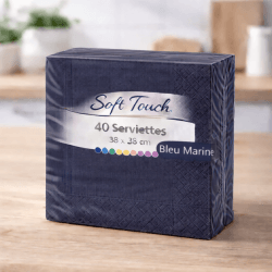 40 Serviettes soft touch 38x38 cm 2 plis – Bleu Marine - 149421 - Serviettes Soft Touch