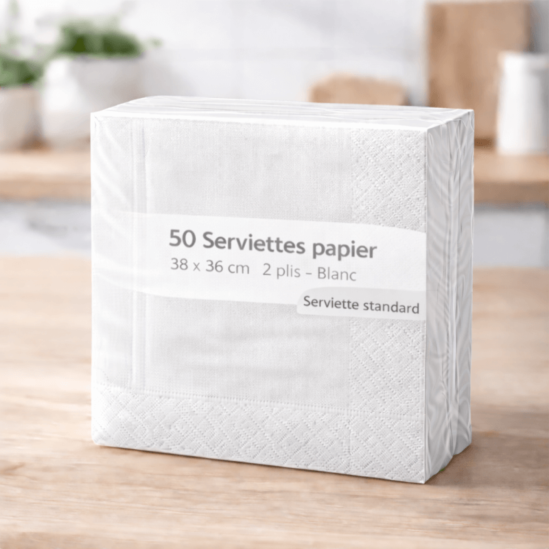 50 Serviettes papier 38x38 cm 2 plis – Blanc - 140118 - Serviettes Soft Touch