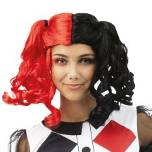 Perruque arlequin avec couettes noir et rouge - 23587 - Perruques