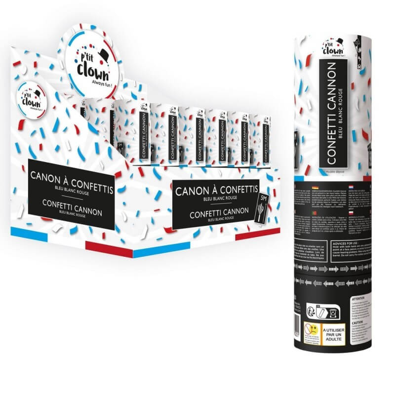 Canon à Confettis Papier 20 cm Bleu Blanc Rouge - 28520 - Canons à confettis