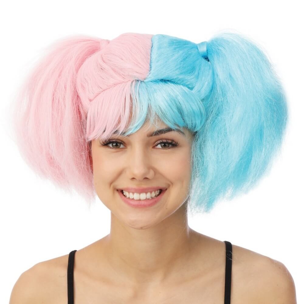 Perruque arlequin avec couettes bleu et rose - 23615 - Perruques